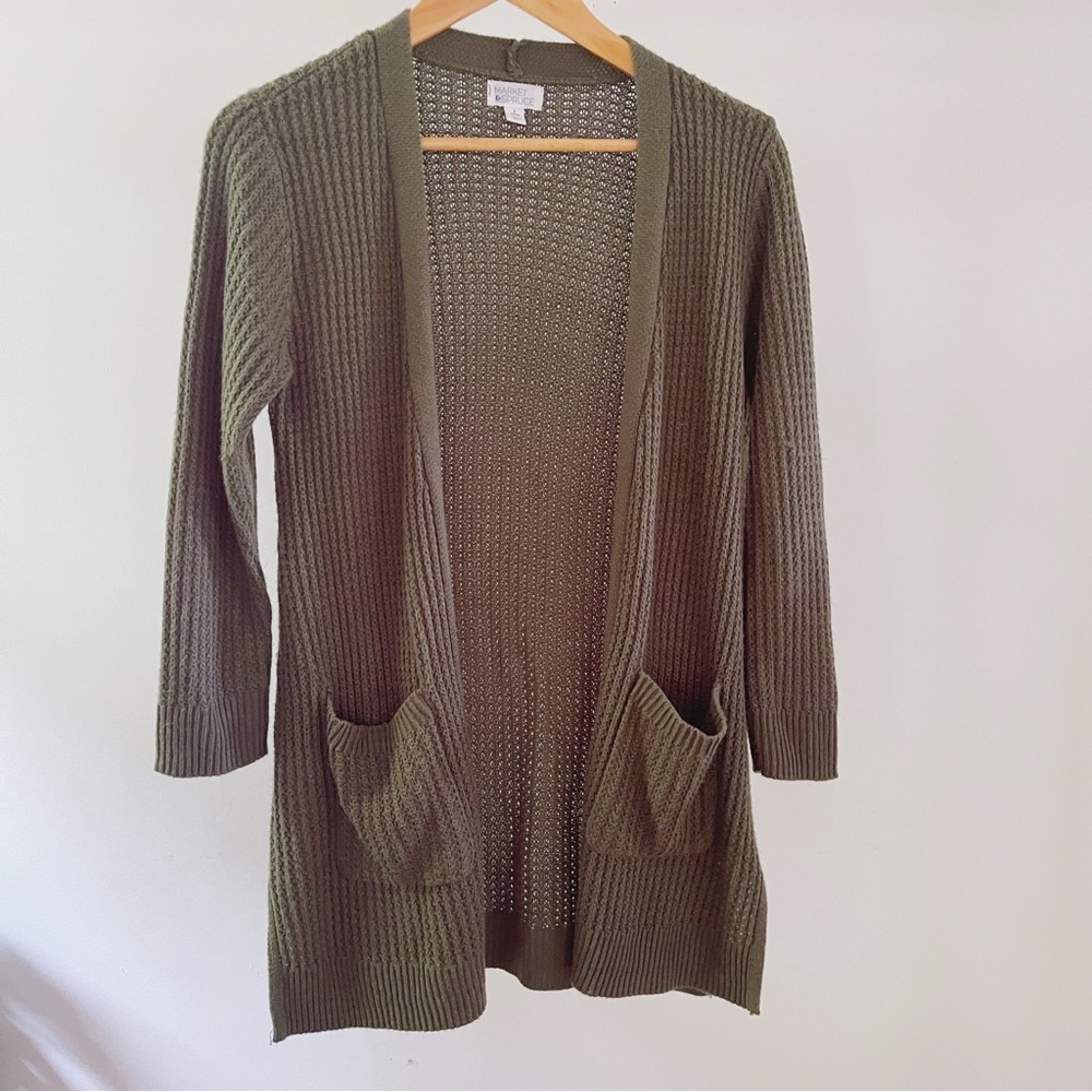 Market & Spruce Khaki Open Front Cardigan